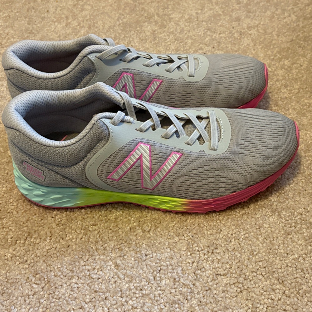 New Balance Women's Gray with Pink and Green Accents Athletic Shoes